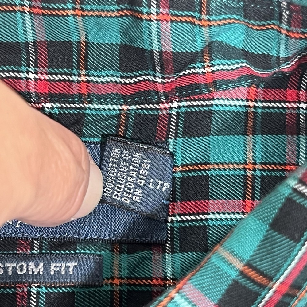 Ralph Lauren Mens Medium Blueish Green Button Up Shirt Windowpane Plaid Red Pony - Picture 10 of 11